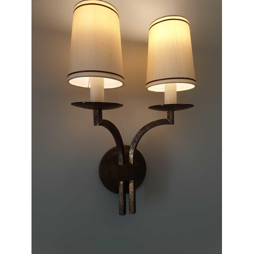 637 - 3 x Dernier And Hamlyn Twin Arm Antique Bronzed Wall Sconces With Shade 51cm (Room 306 & 307)