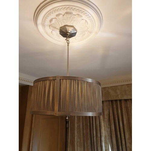 715 - 2 x Drum Style Pendant Steel Frame With Pleated Shade 53cm Diameter (Room 310 & 311)