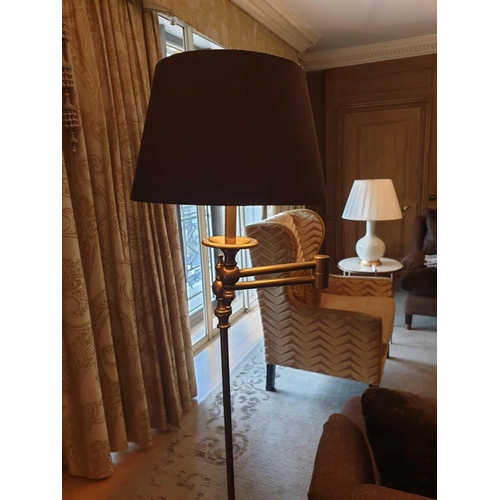 723 - 2 x Library Floor Lamp Finished In English Bronze Swing Arm Function With Shade 156cm (Room 310 &... 