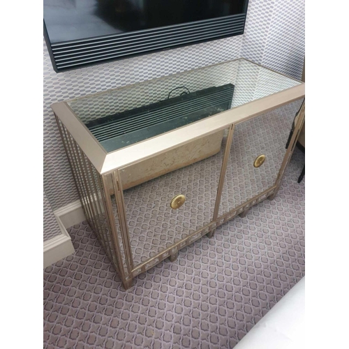 803 - Coloured Verre Eglomise Sideboard Two Door Internally Fitted With Refrigerator Mini Bar 125 x 58 x 9... 