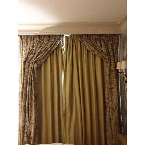 813 - A Pair Of Silk Drapes And Jabots Two-Tone Gold Floral 210 x 270cm (Room 316)