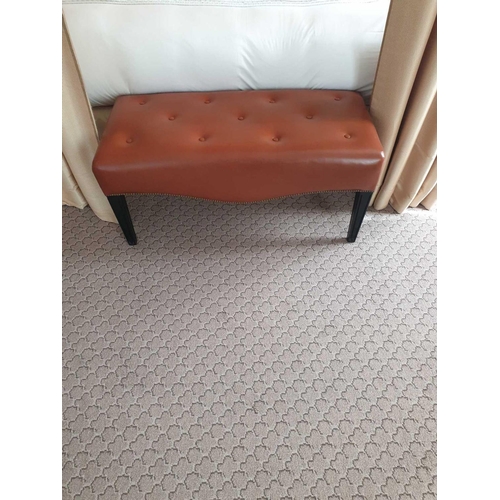 818 - Tufted Red Leather Bench With Scrolled Apron 100 x 46 x 47cm (Room 317 & 318)