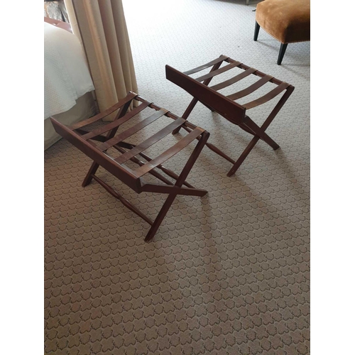 833 - 2 x Dark Mahogany Luggage Rack With Leather Straps 65 x 43 x 50cm (Room 317 318)