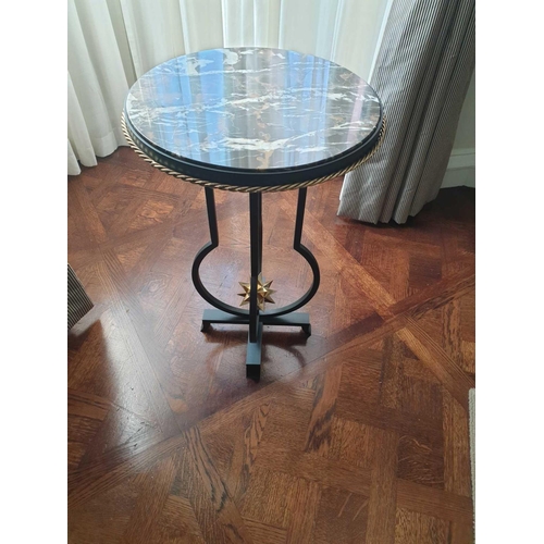 856 - A Regency Style Marble-Top Metal Bouillotte Table Having A Bronze Framed Marble Top Supported By Cas... 