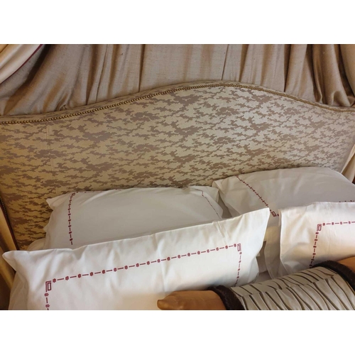 871 - Headboard, Handcrafted With Nail Trim And Padded Textured Woven Upholstery With Coronet Pelmet And D... 