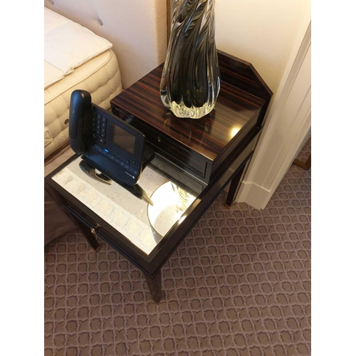 956 - A Pair Of Two Tier Bedside Nightstands With Antiqued Plate Top With Storage Compartments Mounted On ... 