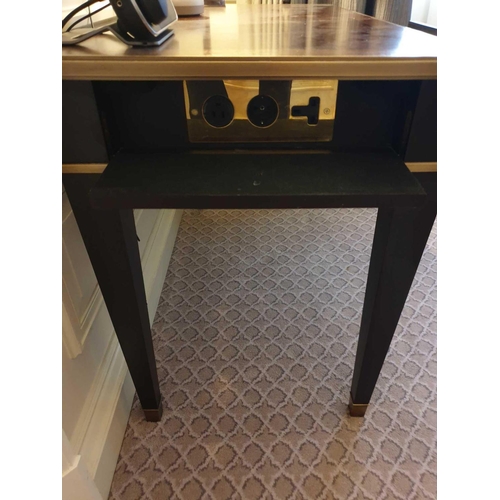 970 - A Kingswood And Rosewood Writing Desk With Brass Trim And Marquetry Inlay Mounted On Four Tapering L... 