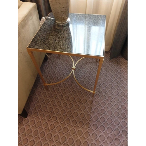 976 - Black Marble Top Side Table On A Polished Metal Frame With Stretcher 50 x 50 x 55cm (Room 323 324)  ... 