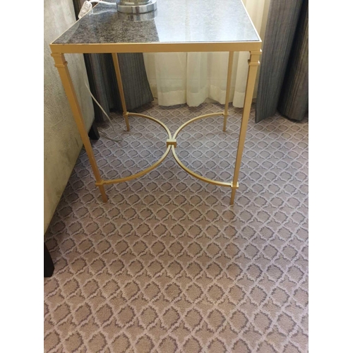 976 - Black Marble Top Side Table On A Polished Metal Frame With Stretcher 50 x 50 x 55cm (Room 323 324)  ... 