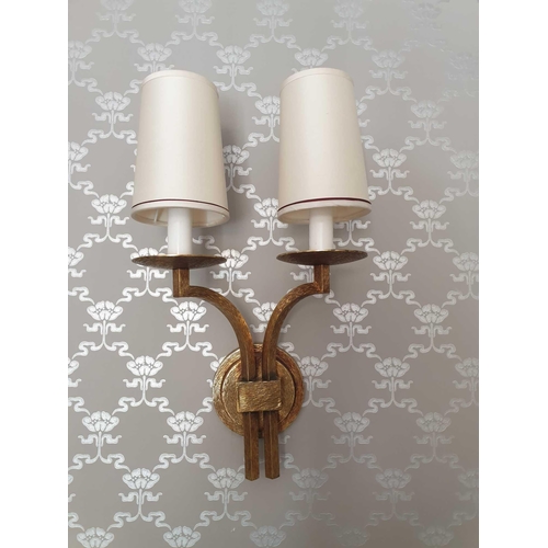 698 - A Pair Of  Dernier And Hamlyn Twin Arm Antique Bronzed Wall Sconces With Shade 51cm (Room 310 & ... 