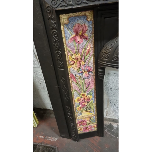 206 - Cast iron fire surround with decorative Victorian style side panels 102 x 100cm  ( This item is loca... 