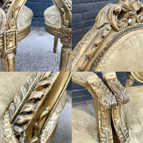 215 - A pair of 19thC. French Louis XVI  style giltwood armchairs 19thC. Beautifully Carved Frames and Uph... 