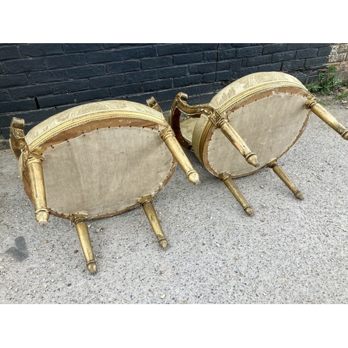 215 - A pair of 19thC. French Louis XVI  style giltwood armchairs 19thC. Beautifully Carved Frames and Uph... 