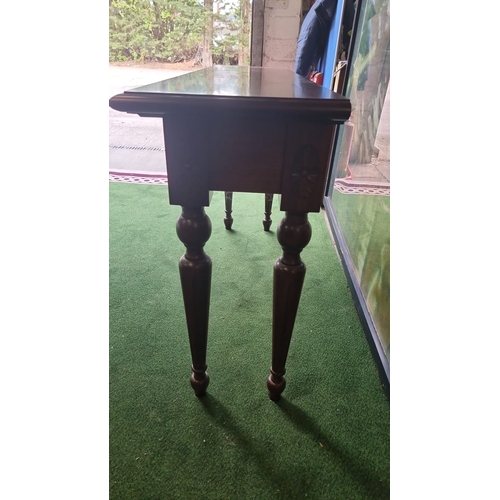 217 - A carved mahogany three drawer hall or console table 140 x 35 x 80cm ( This item is located in Bath)