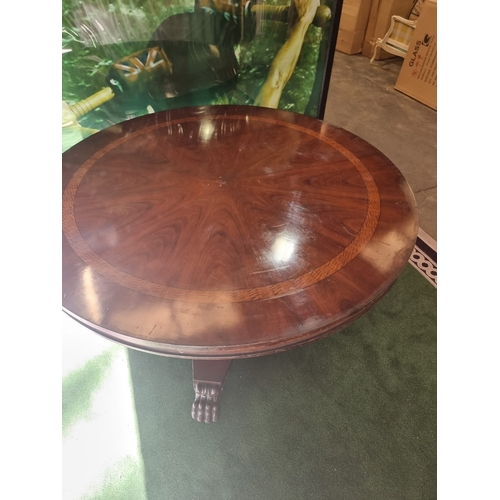 220 - A significant mahogany with banded inner border centre table 185cm diameter . Baluster pillar suppor... 