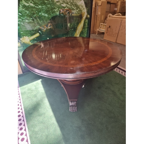 220 - A significant mahogany with banded inner border centre table 185cm diameter . Baluster pillar suppor... 