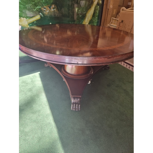 220 - A significant mahogany with banded inner border centre table 185cm diameter . Baluster pillar suppor... 