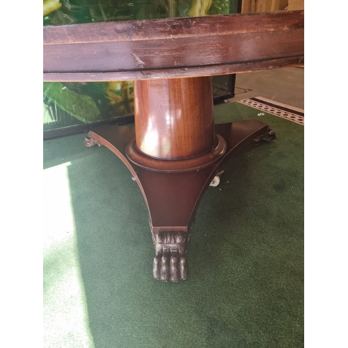 220 - A significant mahogany with banded inner border centre table 185cm diameter . Baluster pillar suppor... 