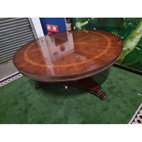 220 - A significant mahogany with banded inner border centre table 185cm diameter . Baluster pillar suppor... 