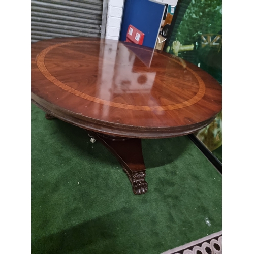 220 - A significant mahogany with banded inner border centre table 185cm diameter . Baluster pillar suppor... 