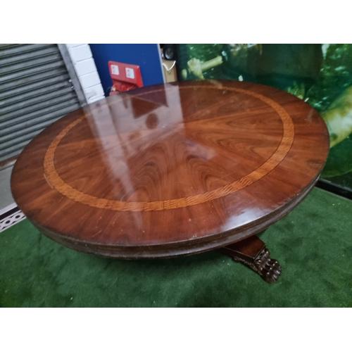 220 - A significant mahogany with banded inner border centre table 185cm diameter . Baluster pillar suppor... 