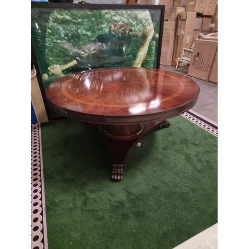 220 - A significant mahogany with banded inner border centre table 185cm diameter . Baluster pillar suppor... 