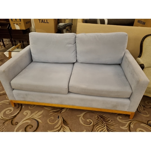 246 - A Blue Upholstered  Plush Fabric Sofa Offering A Decidedly Modern Take On The Classic Chesterfield S... 