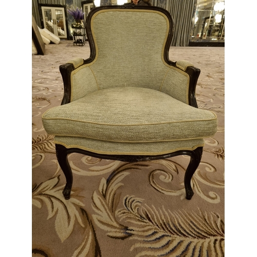 199 - A pair of French Style Louis Armchair Solid Oak - Oatmeal upholstered with dark wooden frame 67 x 65... 