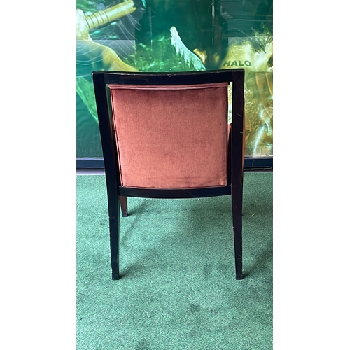 145b - A pair of mahogany framed upholstered arm chairs wooden framed with padded seat and back rest 40 x 4... 