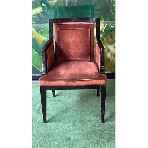 145c - A pair of mahogany framed upholstered arm chairs wooden framed with padded seat and back rest 40 x 4... 