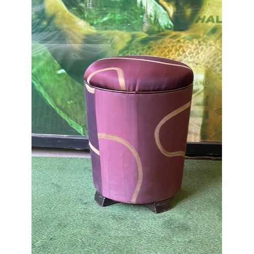 247 - A circular mauve upholstered with pattern swirl bar stool 38cm x 45cm