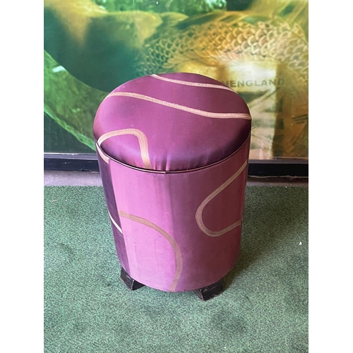 247 - A circular mauve upholstered with pattern swirl bar stool 38cm x 45cm