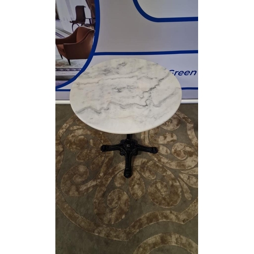 23 - French Cast Iron Pedestal  Round Bistro Or Cafe Table  Carrara Marble Top Mounted On A&nbs... 