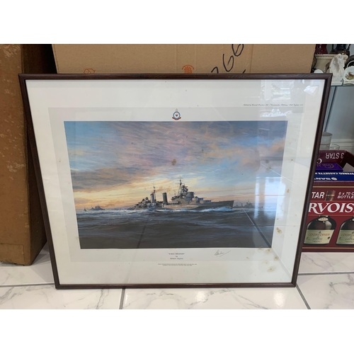 716 - Robert Taylor First Edition Print HMS Belfast Signed By Belfast Captain Sir Frederick Parham GBE KCB... 