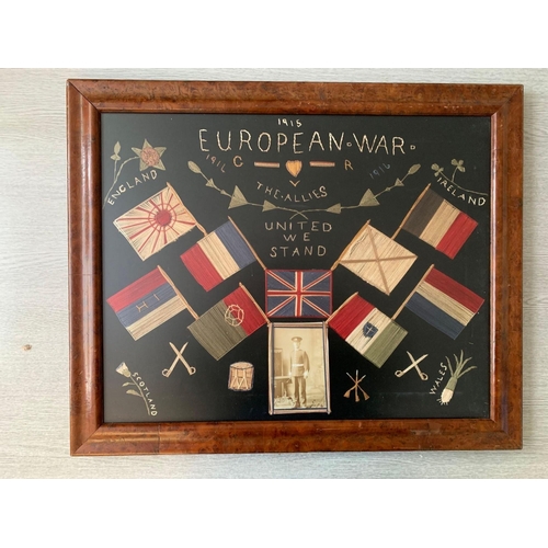 718 - Needlework Wall Art A Handmade Piece Nicely Executed Titled European War The Allies United We Stand ... 