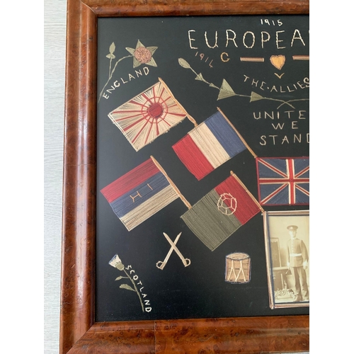 718 - Needlework Wall Art A Handmade Piece Nicely Executed Titled European War The Allies United We Stand ... 