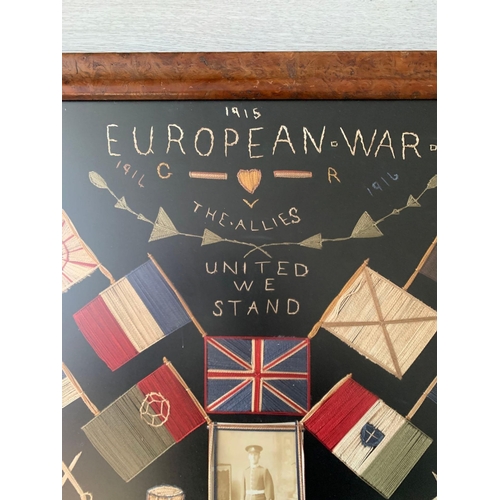 718 - Needlework Wall Art A Handmade Piece Nicely Executed Titled European War The Allies United We Stand ... 