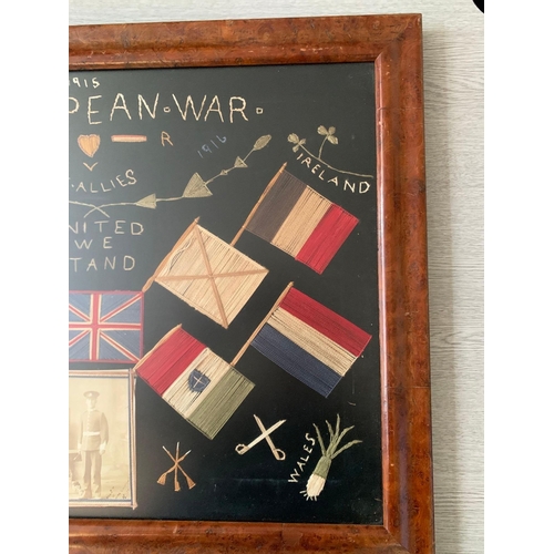 718 - Needlework Wall Art A Handmade Piece Nicely Executed Titled European War The Allies United We Stand ... 