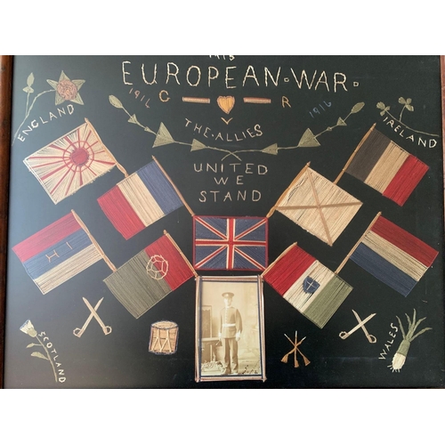 718 - Needlework Wall Art A Handmade Piece Nicely Executed Titled European War The Allies United We Stand ... 