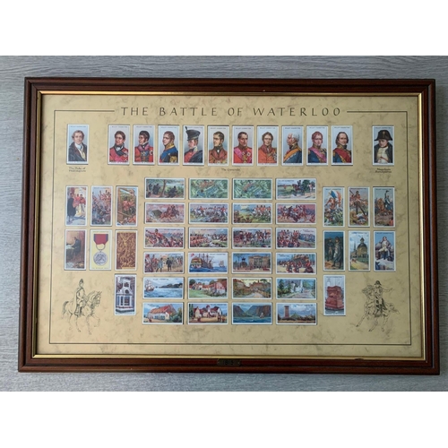 719 - Framed Set Of Wills Cigarette Collectors Cards For The Battle Of Waterloo In Timber Frame 70 x 49cm