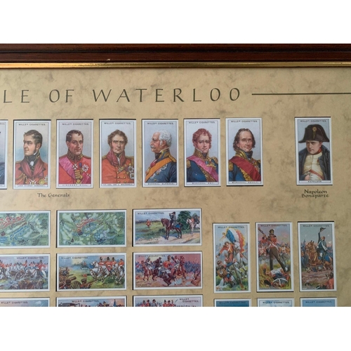 719 - Framed Set Of Wills Cigarette Collectors Cards For The Battle Of Waterloo In Timber Frame 70 x 49cm