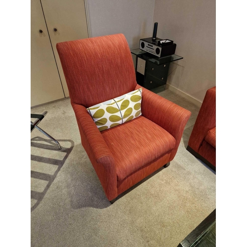 107 - Bernhardt Hospitality upholstered lounge chair carmine fabric solid hardwood spring frame 76 x 52 x ... 