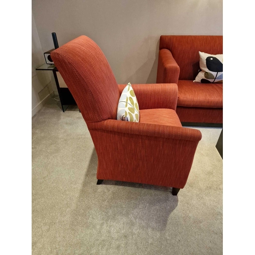 107 - Bernhardt Hospitality upholstered lounge chair carmine fabric solid hardwood spring frame 76 x 52 x ... 