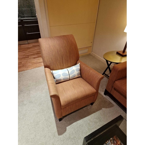 109 - Bernhardt Hospitality upholstered lounge chair Carmine on solid hardwood spring frame 76 x 52 x 100c... 