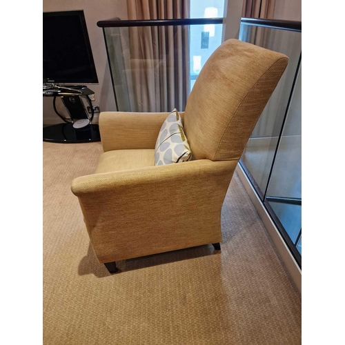 114 - Bernhardt Hospitality upholstered lounge chair harvest gold on solid hardwood spring frame 76 x 52 x... 
