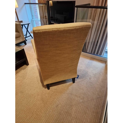 114 - Bernhardt Hospitality upholstered lounge chair harvest gold on solid hardwood spring frame 76 x 52 x... 