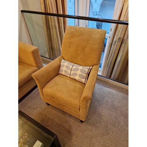 115 - Bernhardt Hospitality upholstered lounge chair harvest gold on solid hardwood spring frame 76 x 52 x... 