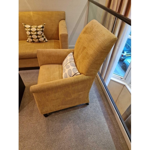 117 - Bernhardt Hospitality upholstered lounge chair harvest gold on solid hardwood spring frame 76 x 52 x... 