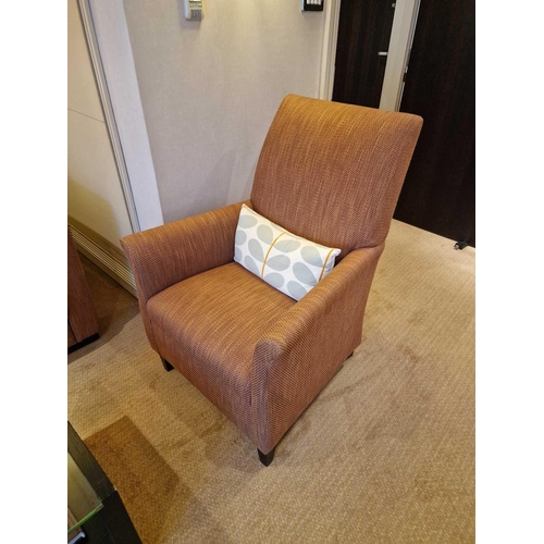 132 - Bernhardt Hospitality upholstered lounge chair ochre on solid hardwood spring frame 76 x 52 x 100cm ... 