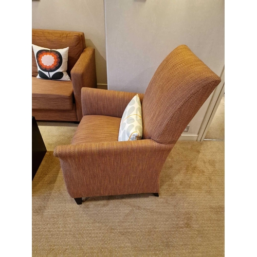 132 - Bernhardt Hospitality upholstered lounge chair ochre on solid hardwood spring frame 76 x 52 x 100cm ... 